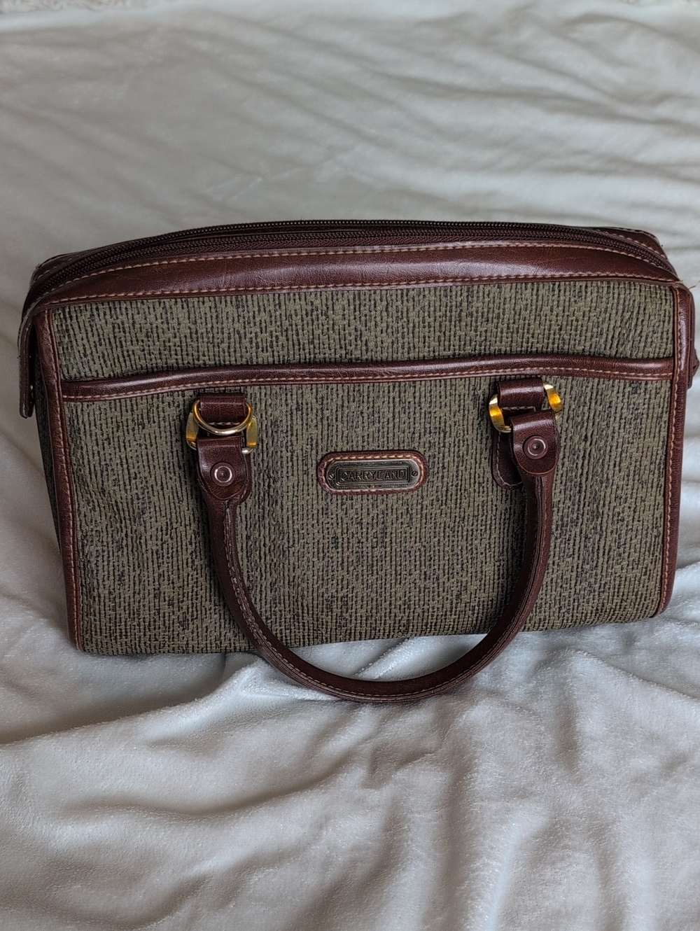 Vintage Carryland USA Brown Tweed & Leather Doctor Style Satchel 1980 Academia